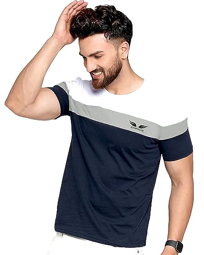 Image of Noble Monk Men Regular Fit T-Shirt | Round Neck | Half Sleeve | Self Design | Casual T Shirt for Men