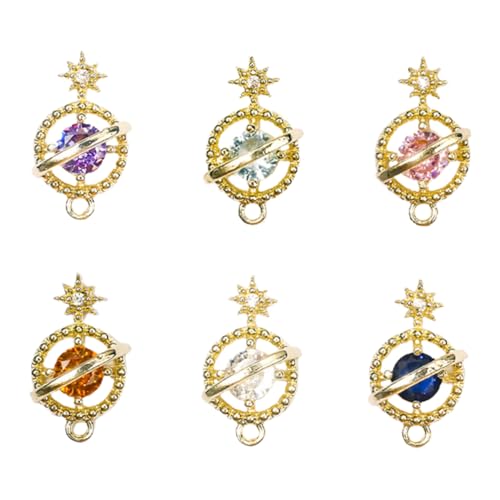 WEKADRIN DIY Manicure Decor 6pcs Zircon Planet Jewelry Nail Art Charms Manicure Decors for Salon or Home Nail Art Party