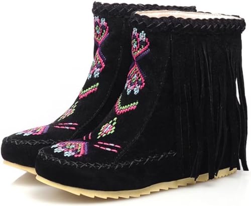 Women's Retro Fringe Moccasin Boots Low Heel Ankle Boots Slip On Comfy Warm Classic Booties2