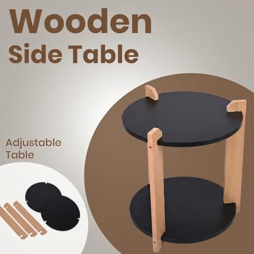 Image of Modern Round Side Table, Home Decor for Living Room, Bed Side Tables for Bed Room, stools for Home, Furniture for Home, 2-Tier White Shelves, 30 x 30 x 40 cm