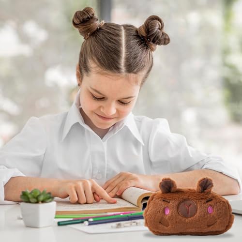 LOMSUXA Capybara pencil case, Trousse à Crayons en peluche, Trousse à Crayons, Grande Trousse De Papeterie, Trousse De Maquillage, Trousse à Crayons avec Fermeture éClair – vue 6