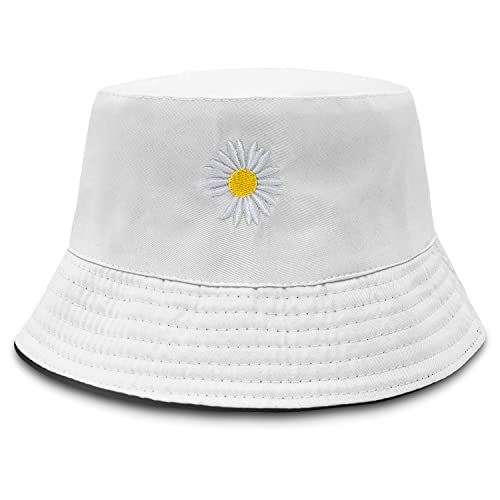 Image of CHEERYMAGIC Bucket Hats Women, Daisy Embroidery Summer Fisherman Hat Double-Side Ladies Print Bucket Sun Hat Foldable Fisherman Hats for Summer Hiking Camping Traveling Fishing A4-CJSMM (Black/White)