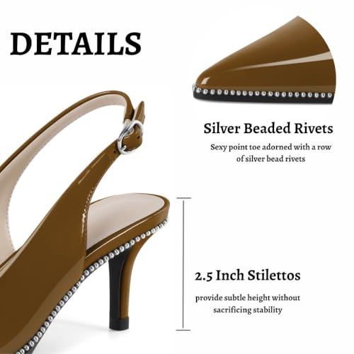 Image of YODEKS Slingback Heels for Women Pointy Toe Beaded Heels Close Toe Kitten Heel Pumps 2.5 Inch Stiletto Pumps Wedding Party Dressy Shoes
