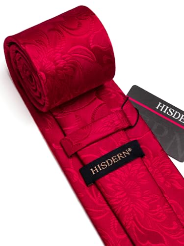 Image of HISDERN Men Floral Ties Woven Classic 3.4 inch Necktie Set Formal Tie Pocket Square for Wedding with Handkerchief Gift Box
