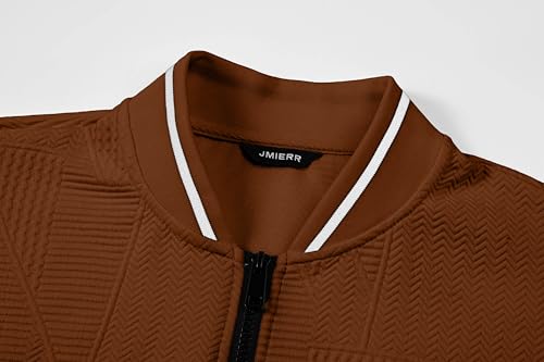 Image of JMIERR Mens Casual Jacquard Bomber Jackets Color-Block Lightweight Varsity Jacket Fashion Zipper Coat with Pockets