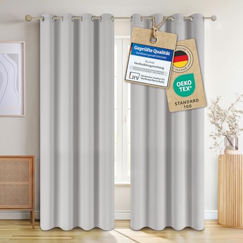 Blumtal Verdunklungsvorhänge 2er Set - Thermovorhang Hitzeschutz - Vorhang Blickdicht mit Ösen - Gardinenschals mit Schlaufen - Lärmschutzvorhang - Gardinen 180x140 cm - Moonlight Grey - Grau