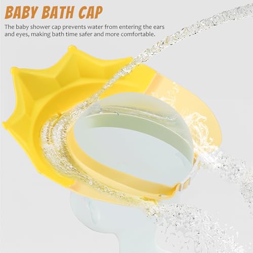 Image of Baby Shower Cap Adjustable Toddler Hair Washing Shield Soft Silicone Bath Visor Protects Eyes and Ears for Kids with Cute Crown Design