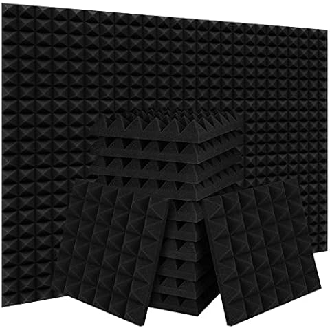 Ikaufen 36 Pack-12 x 12 x 2 Inches Pyramid Designed Acoustic Foam Panels, High Density and Flame Retardant Sound Proof Foam Panels for Wall and Ceiling Cover