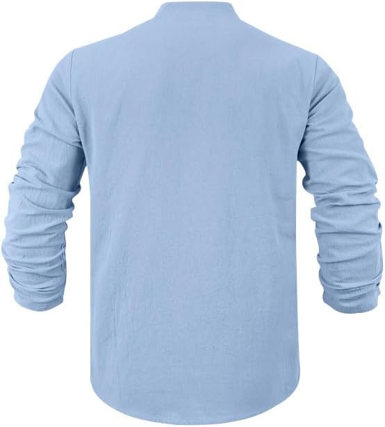 Mens Linen Henley Shirts Casual Long Sleeve Hippie Yoga Tops Lightweight Summer Beach T-Shirt - Image 8