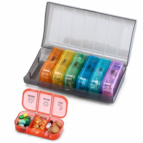 Weekly Pill Box Organiser - Easy to Open 7 Day 3 Times Travel Tablet Box - 7 Inner Pill Cases with Snap Shut Lids - Premium Quality Tablet Organiser for Vitamins & Supplements (Black)