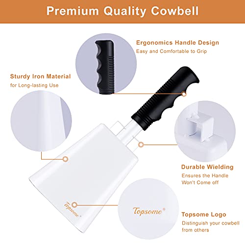 Cowbell with Handle 10 Inch - Cow Bells Noise Makers White Cowbells for Sporting Events Football Games Loud Cheering, Large and Small Metal Cow Bell for School Chimes Percussion Musical Instruments - Thumbnail 3
