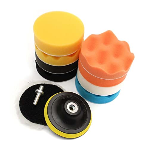 Esponja Pulir para Coche, Almohadillas de Pulido,Adaptador de Taladro y Almohadillas de Cera de Lana,11 pcs-80 mm/3 Inch