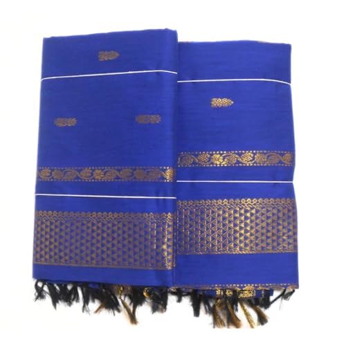 Image of Pure Kalyani Cotton Saree | Zari Border & Blouse Piece - Lata Gadwal Design | Traditional Saree