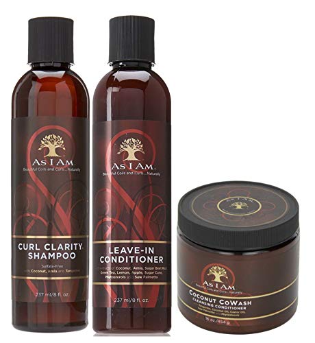 As I Am - Champú para definir los rizos, acondicionador sin aclarado y acondicionador limpiador de coco Naturally, juego de 3