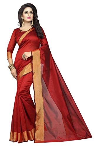 TreegoArt Fashion Damenmode Baumwollseide Saree mit Bluse Stück - (ROT) Cover