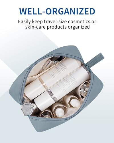 Image of Narwey Cute Makeup Bag Small Toiletry Bag Travel Cosmetic Bag Organizer Make Up Bags with Organized Pockets for Women (Greyish Blue, Large)