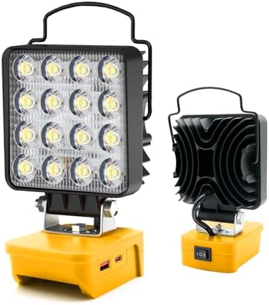 MtiolHig Cordless LED Work Light - 48W 4800 Lumen, Compatible With Dewalt 20V Battery, USB-A & Type-C Ports