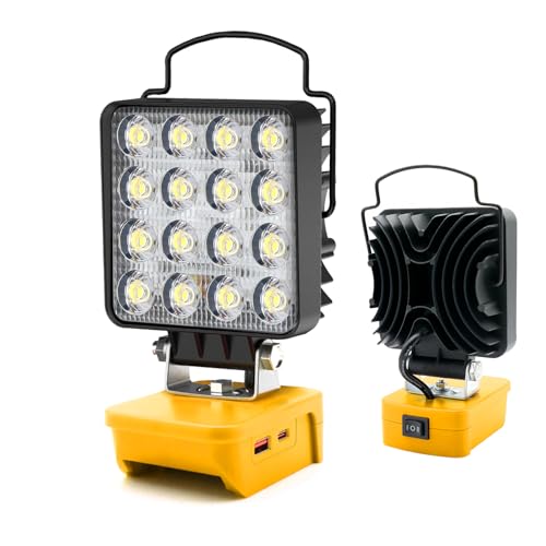 LED Work Light Compatible with Dewalt 18V/20V Battery, 48W 4800LM Flashlight, Cordless Flood Light with USB/Type C Charging Port and Low Voltage Protection for Outdoors Job Site Lighting