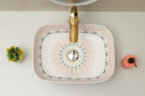 Image of Moroccan Design Ceramic Tabletop Wash Basin | Countertop Vessel Sink | Wash Basin over counter For Bathroom Hotel Home (18x13x5.5 Inch) (TORO 4014) (Moroccan Design 113)