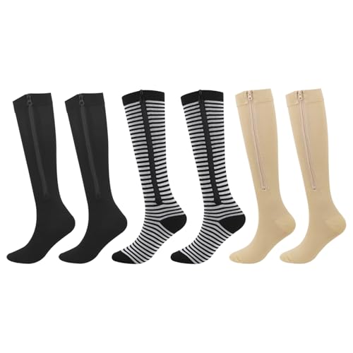 3 Pares De Medias, Calcetines De Compresión Deportivos, Calcetines De Compresión, Medias Con Cremallera, Calcetines Elásticos Para Las Piernas, Adecuados Para Correr Y Hacer Deporte