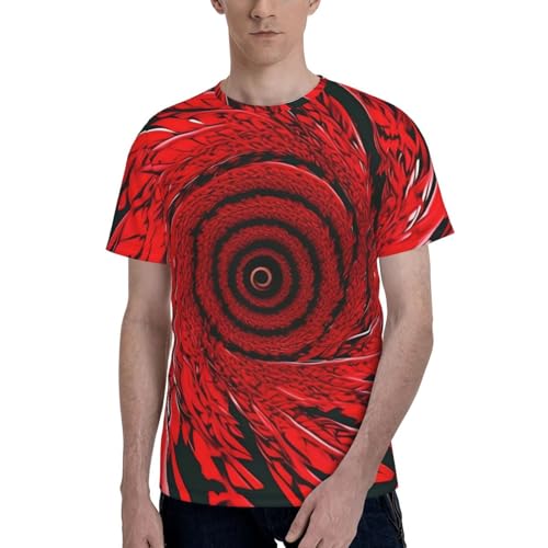 T-shirt imprimé spirale fleurs rouges pour homme en coton doux