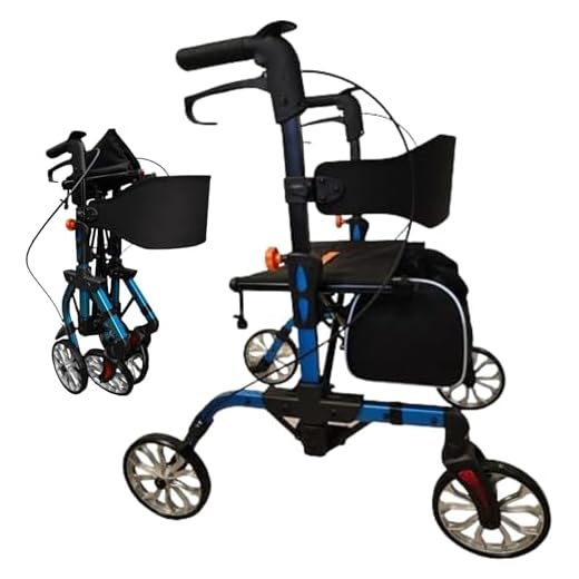 New Lightweight 4-Wheel Rollator Walker with Seat, Foldable and Adjustable Mobility Walker with Bag & Seat Zimmer Frame, Folding 2 Directions at The Same time - 9286