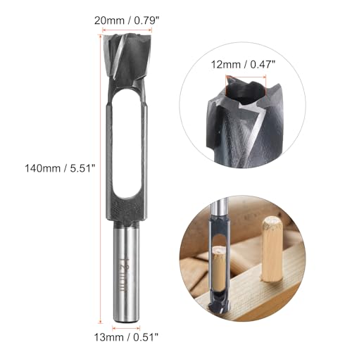 Image of HARFINGTON Wood Tenon Dowel Plug Cutter 12mm Metric Tenon Dowel Cutting Tools Drill Bit High Speed Steel Wood Plug Dowel Cutter with Round Shank for Woodworking Furniture Making