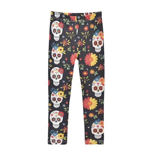 Flower Maxican Sugar Skull Girls Casual Leggings for Kids Printed Long Pant Bottoms Stretch and Soft