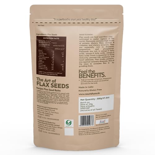 Image of Nourish You Raw Flaxseeds 500g - Alsi Seeds | 100% Natural Flaxseed for Hair Growth | Raw Seeds for Eating | Source of Iron & Dietary Fibre | Rich in Protein