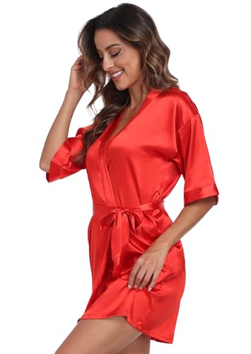 Image of Women's Pure Short Silky Robes Bridesmaid Bride Party Satin Robes Sleepwear