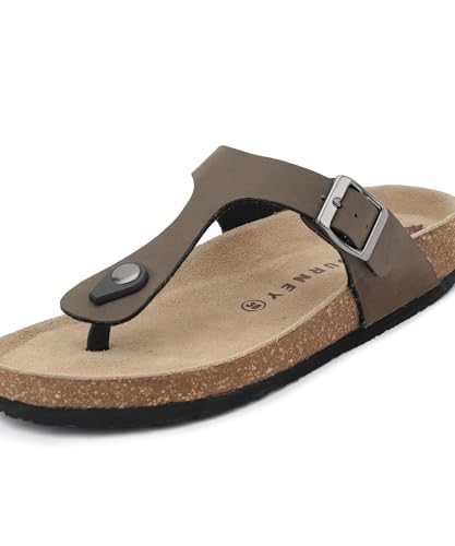 Image of HF JOURNEY Women's Cork Footbed Thong Sandal,Slip On Entry,(Size 36-41) PU, Casual Lounging Slipper, EVA Sole, Flat Heel, Anna Carina 2.0
