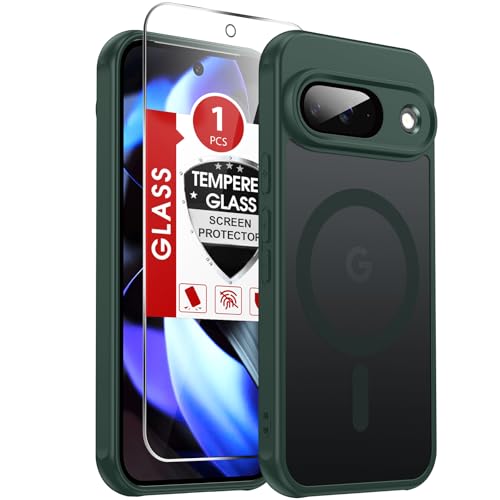LeYi for Google Pixel-9 Case: Pixel 9 Cover with Tempered Glass Screen Protector & Raised Camera Guard, [Mag-Safe Fit] Matte Slim Translucent Sleek & Military-Grade para Phone Case Pixel 9, Green by LeYi - Used condition - US$10.39