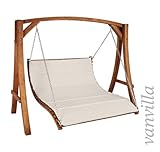 [page_title]-Hollywoodschaukel ALBARELLA Duo Doppelliege Gartenschaukel aus Lärche Holzfarbe Teak Stoff Khaki Holzschaukel Sonnenliege