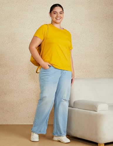 Image of Amazon Brand - Symbol Women Cotton Stretch Regular Fit Round Neck Half Sleeve T-Shirt (Available in Plus Sizes)