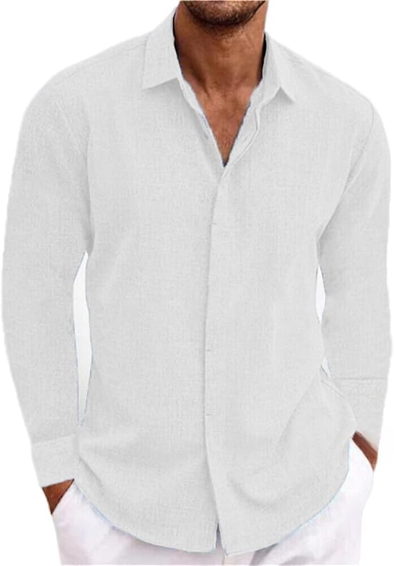 Men's Daily Leisure Button Up Lapel Long Sleeve Shirt Beach Vacation Stretch Shirts Business Wedding Cardigan Top, Dark Blue, XX-Large