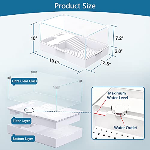 Amosijoy Glass Turtle Tank Aquarium Reptile Tortoise Habitat Turtle Basking Platform With Pump, Filter And Filter Layer Design, Prevent From Escaping (Medium) #TOP1