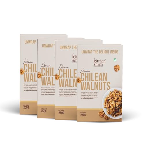 Image of KitchenSmith Chilean Walnuts - Pack of 4 (250gm Each) | Delicious & Crunchy | High In Anti-Oxidants | Premium Walnuts | Akhrot | Rich In Omega-3 | Healthy Snack