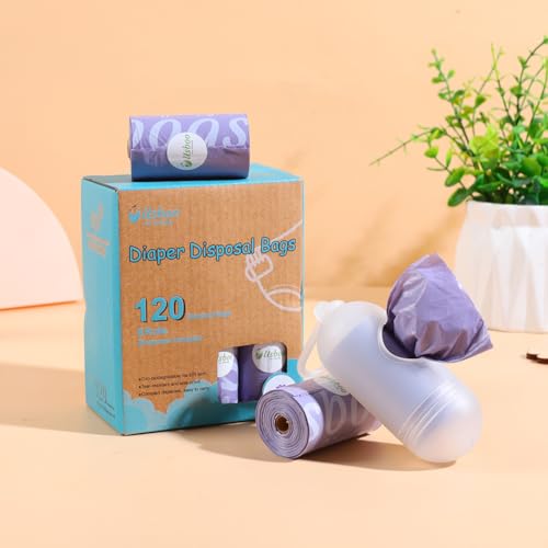 Image of USBOO Disposable Diaper Bags for Baby | 8 Refill Rolls (120 Pack) | Lavender Scented | Baby Poop Bags with Dispenser | Essential for Travel and Quick Change on The Go