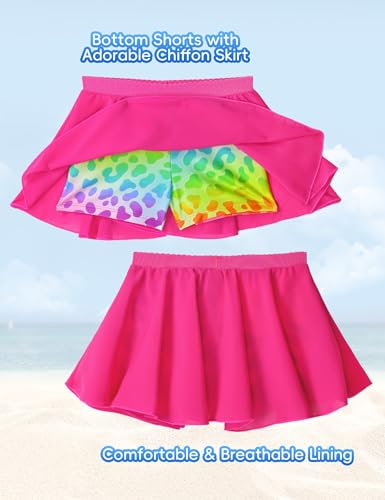 Swimsuit for Girls 3-4 Years Old Rose Leopard Two Piece Long Sleeve Swimwear Rash Guard Sets with Pantskirt4