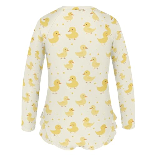 Cute Yellow Rubber Duck Girls Long Sleeve Rashguard Swimsuit UV Protection One-Piece Swimwear Bathing Suit B04042473