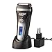 EUROtops Herren Elektro-Rasierer mit Trimmer – LC-Display/Aufladbar/Kabell... 13000 RPM, Sicherungs-Schalter, Schnellladen, 3 Klingen, Nass- / Trocken-Rasierer mit Reisetasche (IPX7)