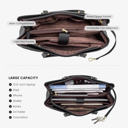 Image of Laptop Tote Bag for Women 15.6 Inch Waterproof Leather Computer Laptop Bag Women Business Office Work Bag Briefcase Large Travel Handbag Shoulder Bag