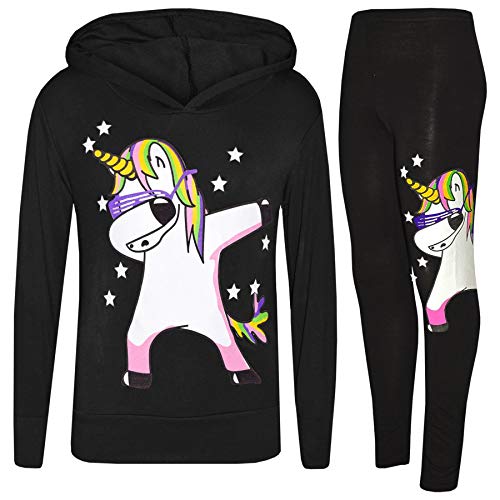 Chándal para niñas ropa de unicornio conjunto de mallas y sudadera negra regalo para 7-13 años