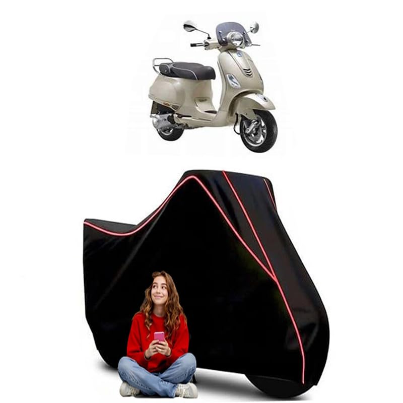 Image of Elegante 150 BS6 Scooty Bike Cover Water Resistant Outdoor Use Universal Fit Scooters Motorcycles Heavy Duty UV Protection Dust Rain Scratch Resistant Elastic Bottom Black Blue Piping