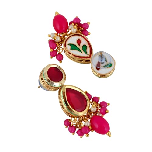Image of Lucky Jewellery Meenakari 18k Gold Plated Tika Earring Combo Uncut Big Faux Kundan Choker Necklace set