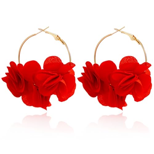 Colorful Flower Earrings White Floral Hoop Earrings Elegant Camellia Huggie Earring Jewelry for Women
