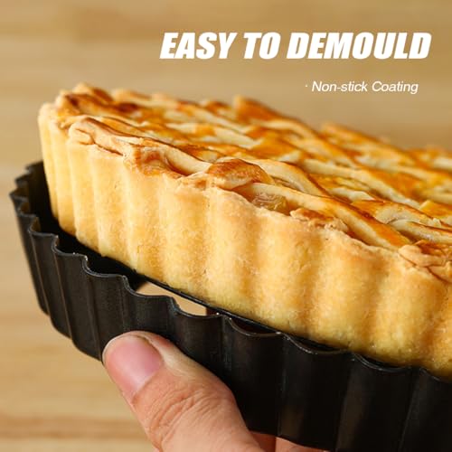 8 inch Quiche Pan, 22cm Tart Tin with Loose Base, Non-Stick Flan Tin with Removable Bottom, Fluted Round Deep Flan Dish, Carbon Steel Pie Pan for Baking Quiches, Pies, Flans, Cheese - Image 5