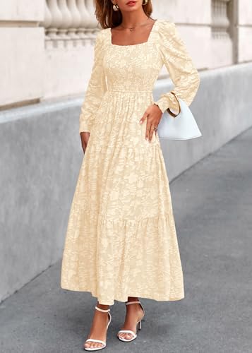 KIRUNDO Long Sleeve Wedding Guest Dress for Women Formal,Apricot,M - image 8