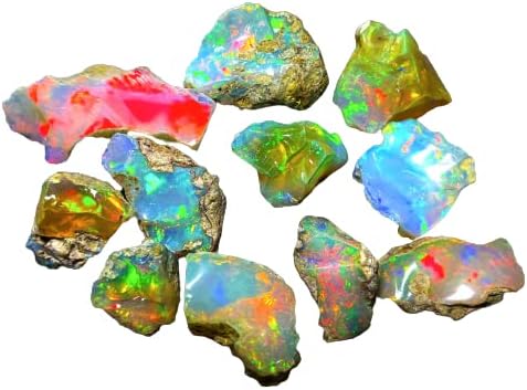 AAA Quality Natural Ethiopian Opal Jumbo Fire Rough 25 Carats 5-8 Pcs, Natural Opal Gemstones Raw For cutting cabbing polishing DIY art and craft, 10-15 MM, White