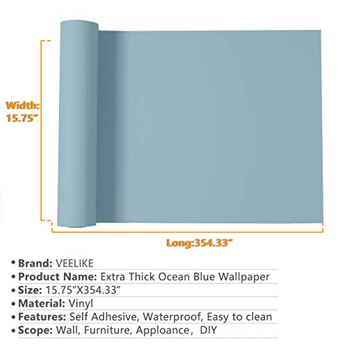 Veelike Ocean Blue Wallpaper Peel And Stick Thickening Self Adhesive Blue Contact Paper Waterproof Decorative Vinyl Film For Walls Countertops Cabinets Shelf Drawer Liners Bedroom Kitchen 15.7''X354'' #TOP1